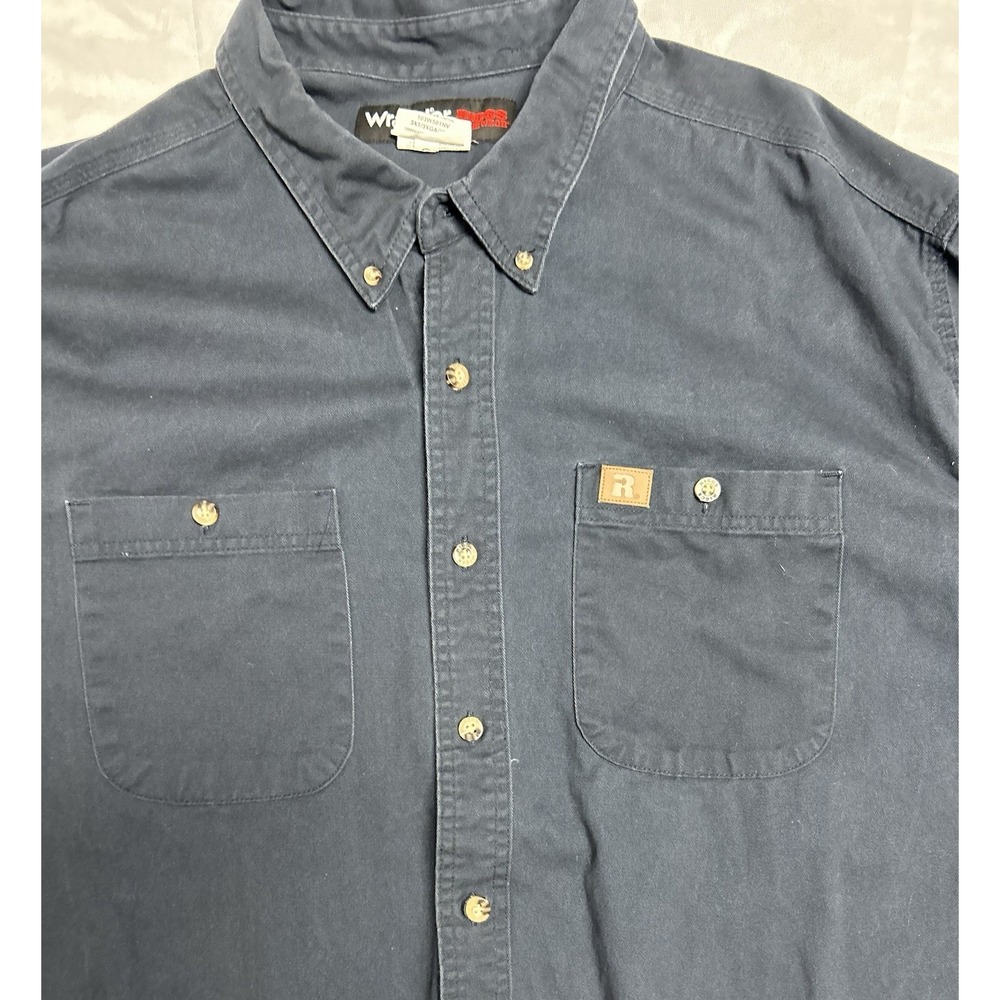 Wrangler Riggs Workwear Heavy Work Shirt Long Sleeve Navy Blue Gorpcore Mens 3XT - Picture 4 of 14